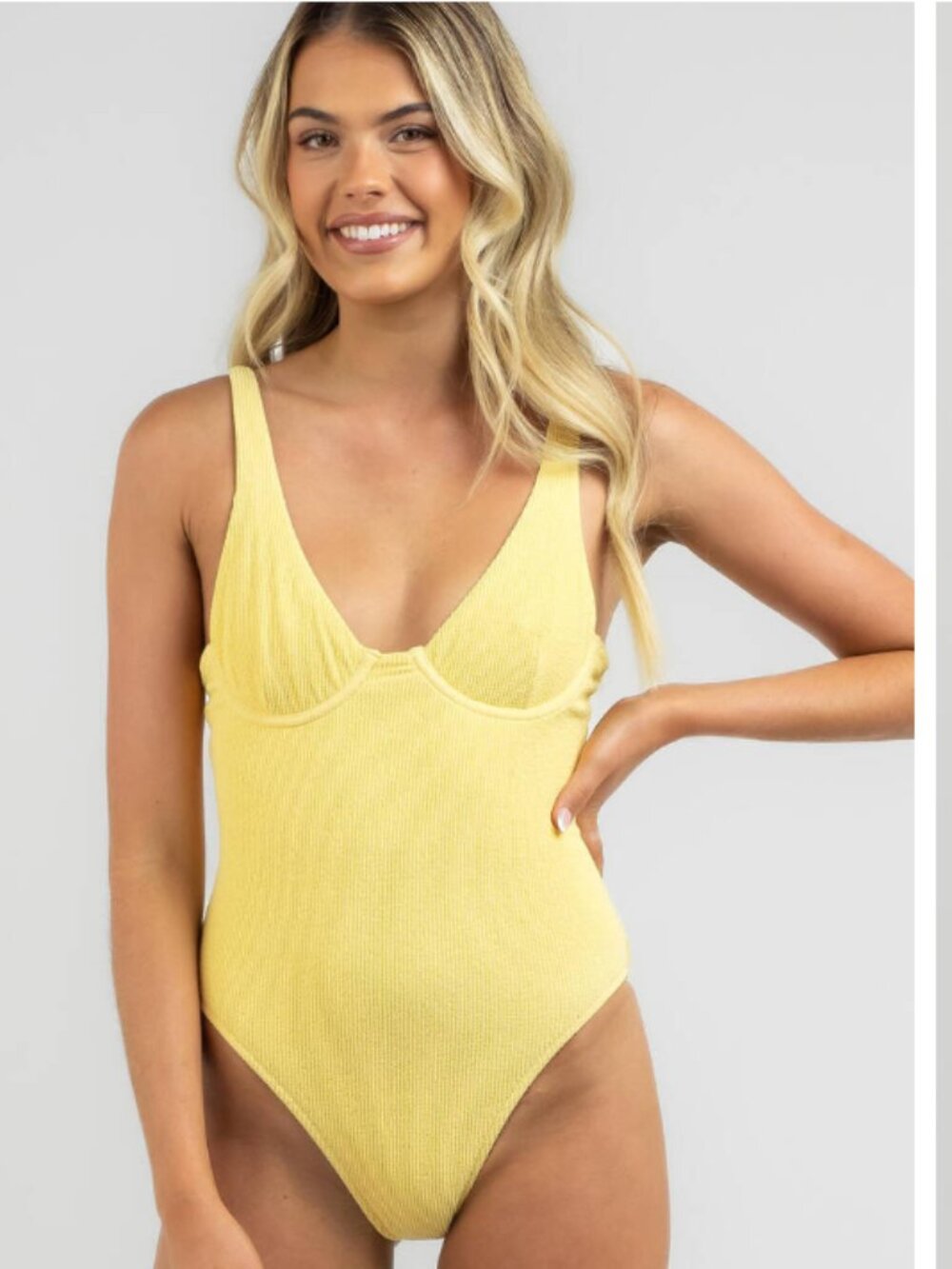 Rhythm Isla Rib Underwire One Piece Swimsuit Butter Yellow Women's US Large